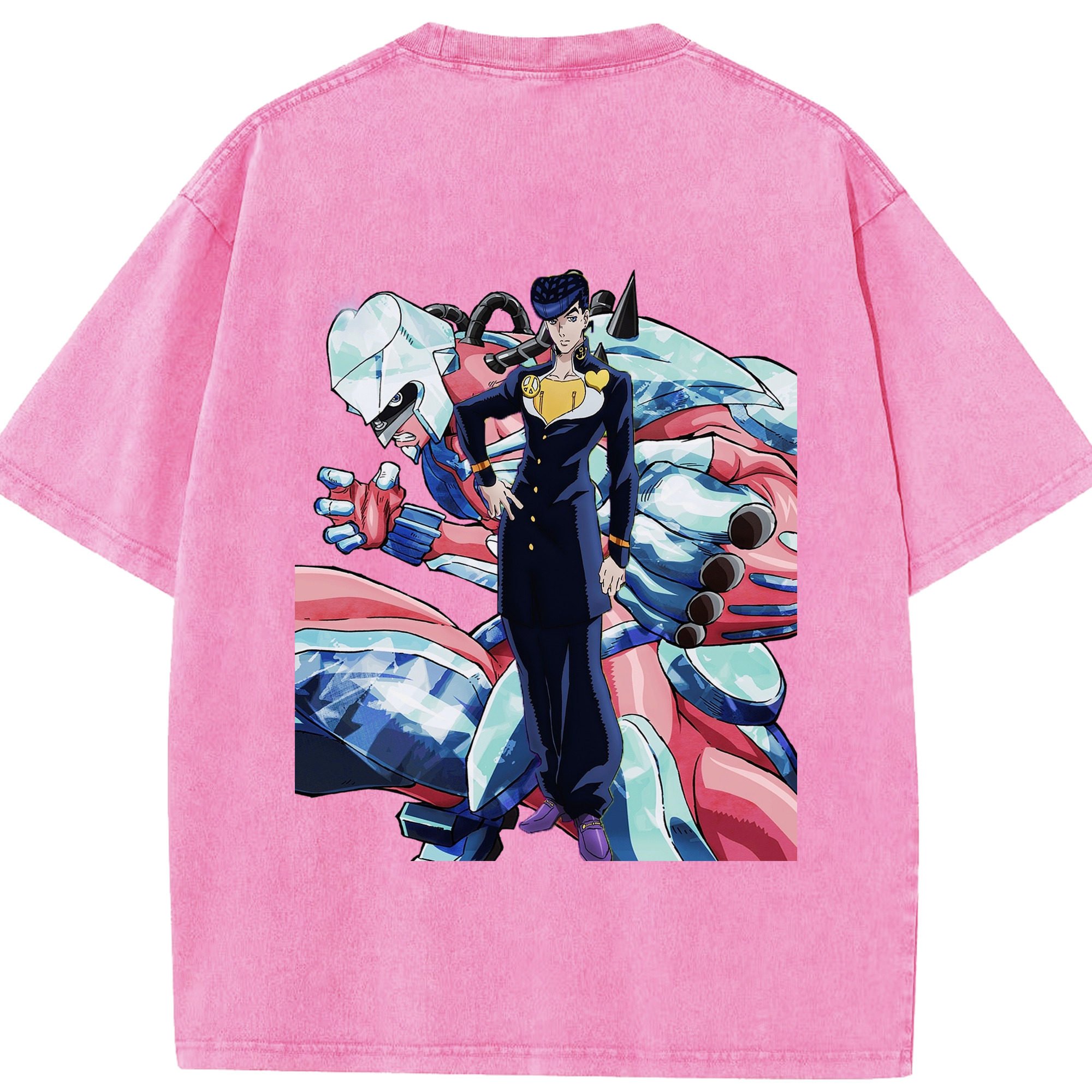 （画像用） ジョジョの奇妙な冒険 ひがしかた じょうすけ JoJo's Bizarre Adventure Higashikata Josuke 綿100% ヴィンテージ風 半袖Tシャツ（背面プリント）